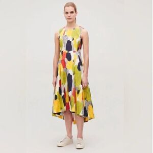 COS Dress Hi-Low Multi Colored Midi 36 Watercolor 100% Cotton